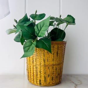 Vintage Tall Woven Rattan Planter Basket, Indoor planter, rattan plant pot, boho planter, boho home decor