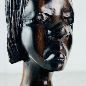 Vintage Ebony Wood Sculpture, hand carved bust of woman, for African art, home decor