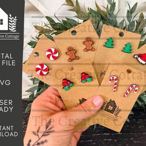 Christmas Earrings Bundle | SVG | Digital File | Gingerbread | Santa hat | Holly | Candy Cane