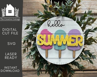 Wymienny znak na świeczkę Hello Summer Popsicle w formacie SVG | Plik do cięcia cyfrowego | Letni znak