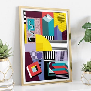 Memphis Milano póster, decoración pared, cuadro único, arte posmoderno, impresión cartel colores, memphis style, diseño poster original