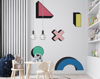 Memphis Milano Wall Decal, Geometric Wall Sticker, 80&#39;s Design, Memphis Style Wall Art, Abstract Modern Wall Art, Unique Wall Decor