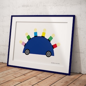 SUPER BLUE print by Martine Bedin, Memphis Milano furniture, wall decor, original poster, postmodern art, industrial design, classic design