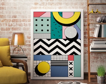 MEMPHIS Milano Geometric Art, Geometric Print, 80&#39;s style art, 80&#39;s print, Abstract Print, Colorful Wall Art, Abstract Wall Art, decor - E
