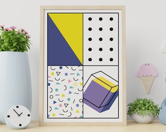MEMPHIS Milano Geometric Art, Instant Download, Colorful Abstract Art, 80s Style, Printable wall art, home deco, cube