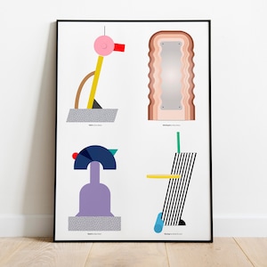 Memphis Milano furniture, wall decor, original poster, postmodern art, print illustration, Classic furniture, Ettore Sottsass design