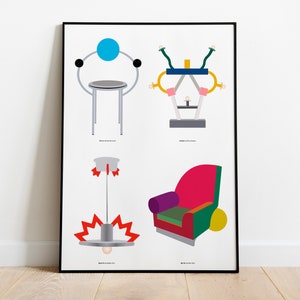 Memphis Milano furniture, wall decor, original poster, postmodern art, print illustration, Classic furniture, Ettore Sottsass design