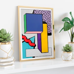 MEMPHIS Milano geometrische Kunst, farbenfrohe Dekoration, Originalplakat, postmodern, geometrischer Druck, abstrakte Kunst, Wanddekoration