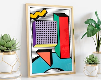 MEMPHIS Milano Geometric Art, Geometric Print, 80&#39;s style art, 80&#39;s print, Abstract Print, Colorful Wall Art, Abstract Wall Art, decor