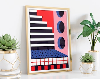 MEMPHIS Milano Geometric Art, Geometric Print, 80&#39;s style art, 80&#39;s print, Abstract Print, Colorful Wall Art, Abstract Wall Art, decor