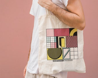 Geometrische grafische tas, Katoen tote zak, Abstracte kunst, Aquarel geometrische zak, Geometrische print tas, Boodschappentas, Geïllustreerde tas - B