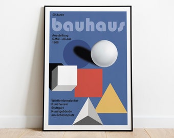 BAUHAUS poster, print commemorating 50 years WEIMAR Exhibition, vintage poster, Bauhaus, design by Walter Gropius, decoration