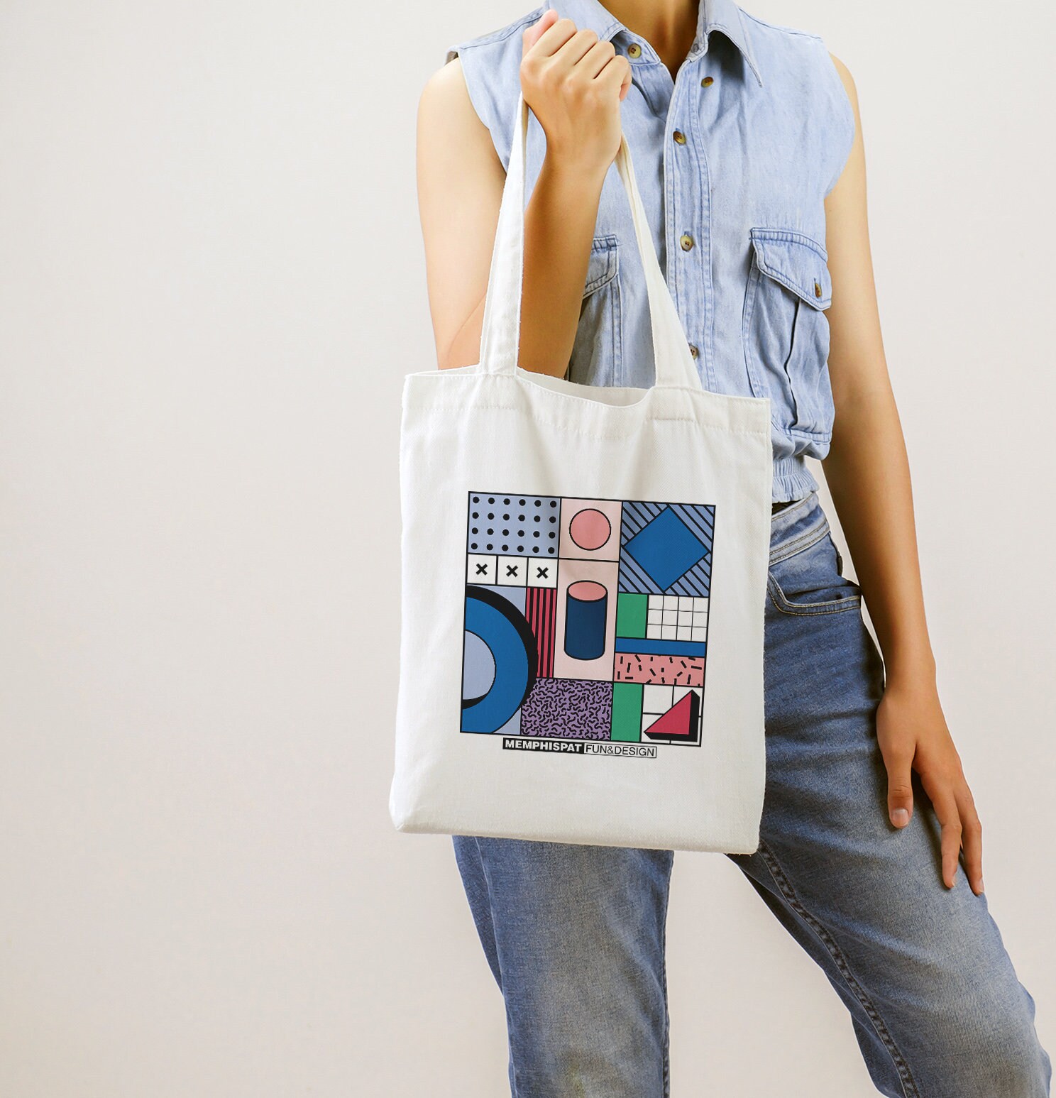 Geometric Graphic Tote Bag, Cotton Tote Bag, Abstract Art 