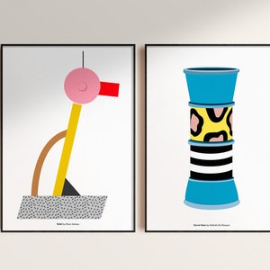 Set di 2 poster Memphis Milano Designers, decorazione murale, arte postmoderna, disegni storici, designer famosi, design classico