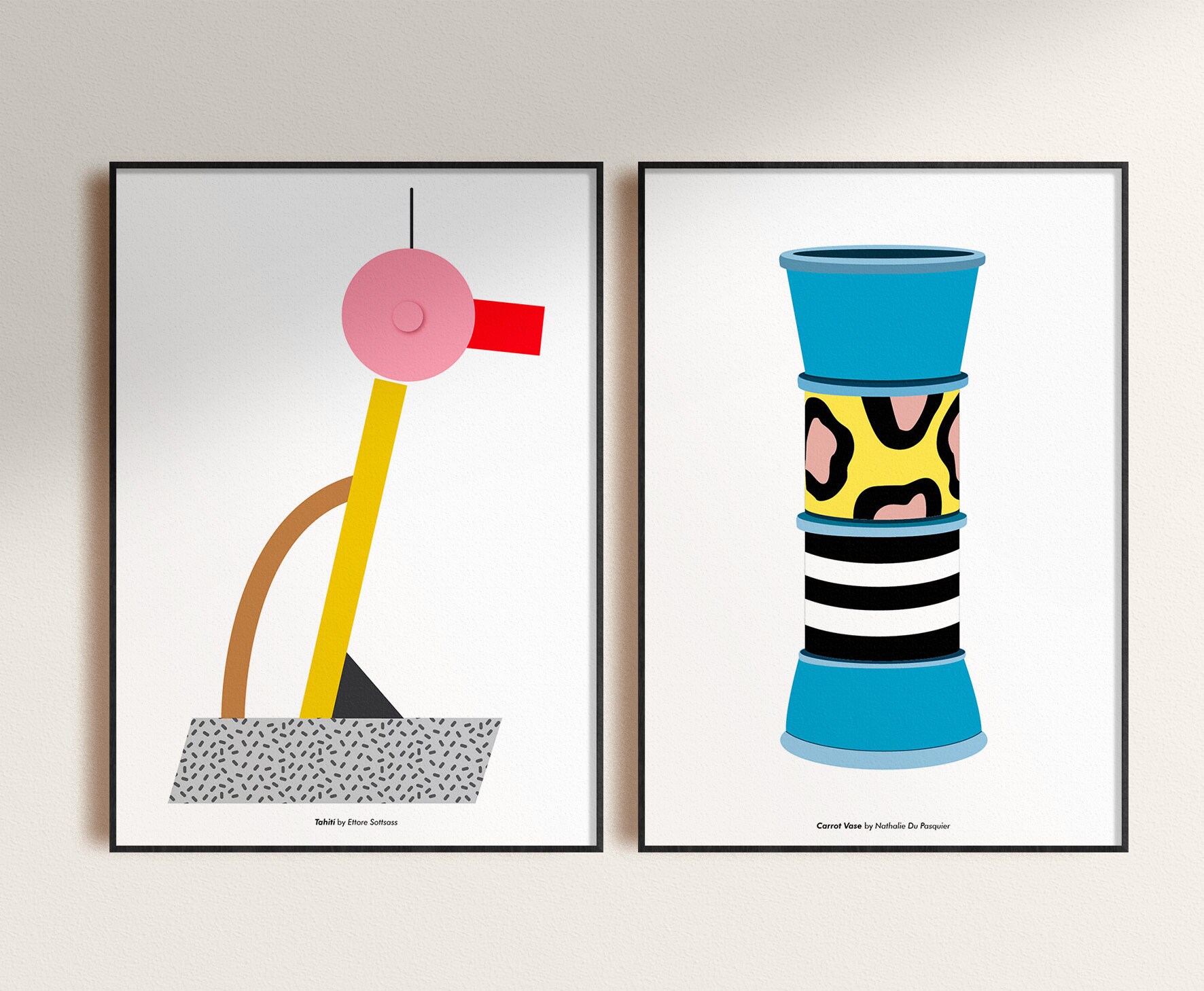 Set 2 pictures - Memphis Milano furniture, wall decor, original poster, postmodern art, print illustration, classic design, classic poster