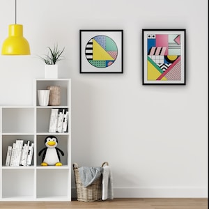 Set Of 2 Prints Geometric, MEMPHIS Milano, 80&#39;s print, Set Of Prints, 2 Piece Decor, 2 Prints Set, 2 Piece Wall Art, Colorful Wall Art - A