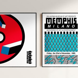 Conjunto 2 posters Diseñadores Memphis Milano, decoración pared, arte posmoderno, diseños históricos, diseñadores famosos, diseño clásico