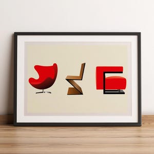 Bauhaus-Möbelposter, EGG-Stühle, ZIG Zag, TECTA, Bauhaus-Schule, Vintage-Poster, Wanddekoration klassisches Geschichtsdesign, W. Gropius