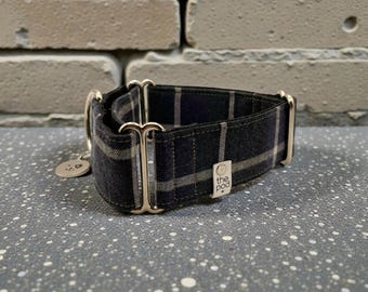 Tartan Navy x Grey | Martingale Collar Greyhound - Whippet - Italian greyhound
