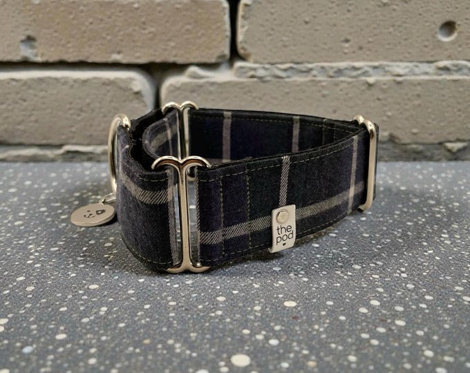 Tartan Navy x Grey | Martingale Collar Greyhound - Whippet - Italian greyhound