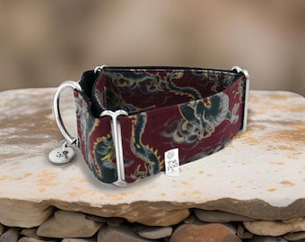 Japanese dragon Red / Greyhound - Whippet - Italian Greyhound Martingale Collar