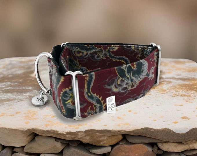 Japanese dragon Red / Greyhound - Whippet - Italian Greyhound Martingale Collar