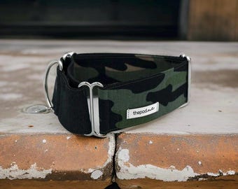 Camo Black Martingale Dog Collar: Greyhound, Whippet, Iggy