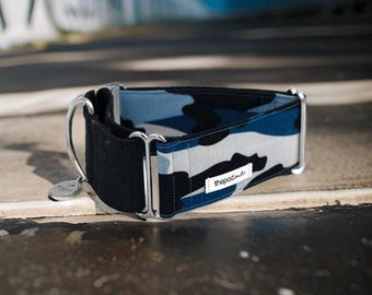 Blue Camo Martingale Dog Collar: Greyhound, Whippet, Iggy