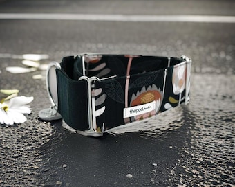 Australian Native Floral Black / Greyhound - Whippet - Italian Greyhound Martingale Collar