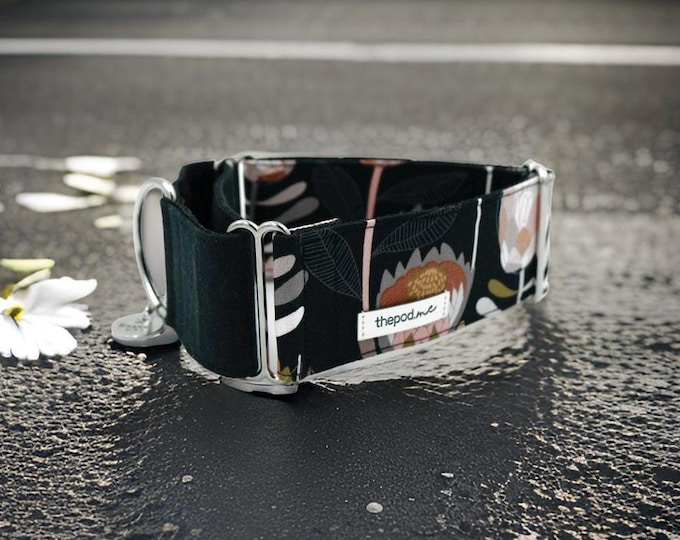 Australian Native Floral Black / Greyhound - Whippet - Italian Greyhound Martingale Collar