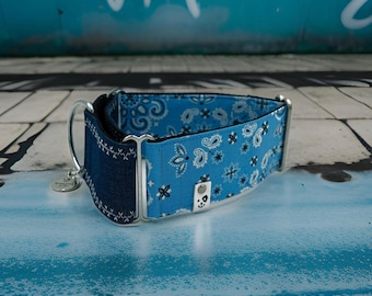 Paisley Denim Martingale Dog Collar: Greyhound, Whippet, Iggy