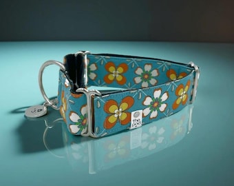 Retro Floral Tiles Blue | Martingale Collar Greyhound - Whippet - Italian greyhound