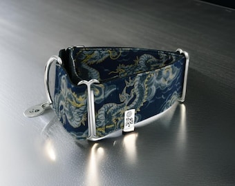 Japanese dragon Navy / Greyhound - Whippet - Italian Greyhound Martingale Collar