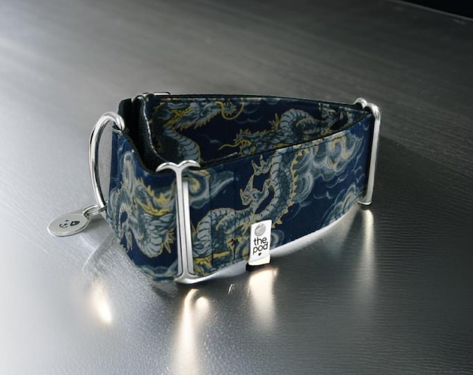 Japanese dragon Navy / Greyhound - Whippet - Italian Greyhound Martingale Collar