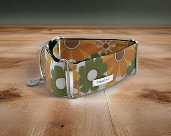 Retro Floral Martingale Dog Collar: Greyhound, Whippet, Iggy
