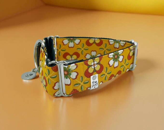 Retro Floral Tiles Orange | Martingale Collar Greyhound - Whippet - Italian greyhound