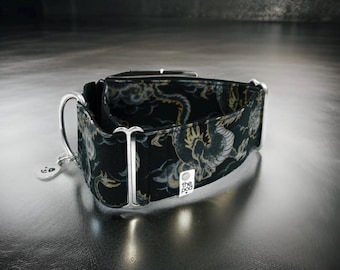 Japanese dragon Black / Greyhound - Whippet - Italian Greyhound Martingale Collar
