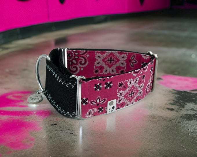 Paisley Pink x Black Denim | Martingale Collar Greyhound - Whippet - Italian greyhound