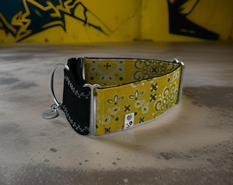 Paisley Yellow x Black Denim | Martingale Collar Greyhound - Whippet - Italian greyhound