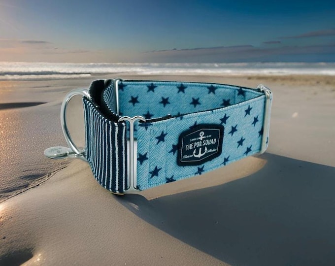 Nautical Sky Blue Stars - Marine Edition / Greyhound - Whippet - Italian Greyhound Martingale Collar