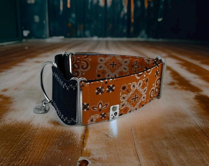 Paisley Orange x Navy Denim | Martingale Collar Greyhound - Whippet - Italian greyhound