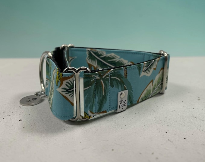 Banana Leaves Sky Blue | Martingale Collar Greyhound - Whippet - Italian greyhound