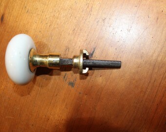 White Porcelain Antique Doorknob with Cast Bronze Base and Spindle X-48