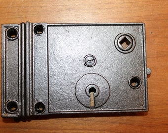 Restored unbranded antique cast iron rim lock mortise #7010 R-14