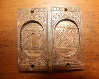 Pair of FC Linde Bronze Pocket Door Escutcheons Match H-21910 Knobs C:1885 A-18