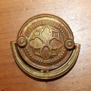 Antique Heavy 2&quot; Cast Bronze Drop Bail Drawer Pull Natural Aged Patina Q-59