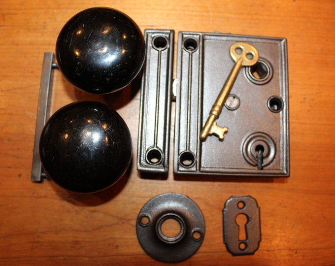 Restored Antique Cast Iron Rim Lock Set With Knobs, Keyhole, Rosette & Key R59 Etsy