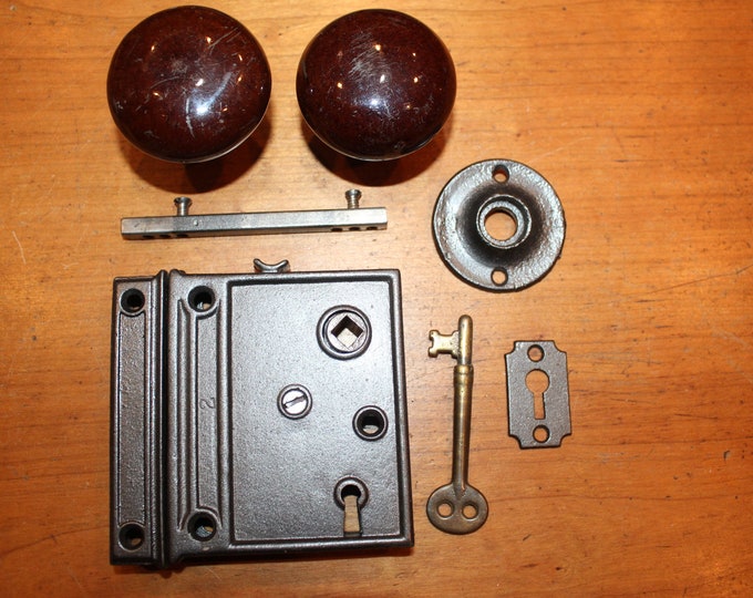 Restored 7536 Cast Iron Rim Lock Set With Knobs, Keyhole, Rosette & Key R24 Etsy