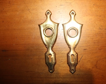Pair of Antique Wrought Bronze Brass Doorknob 6" Escutcheons Back Plates S-77