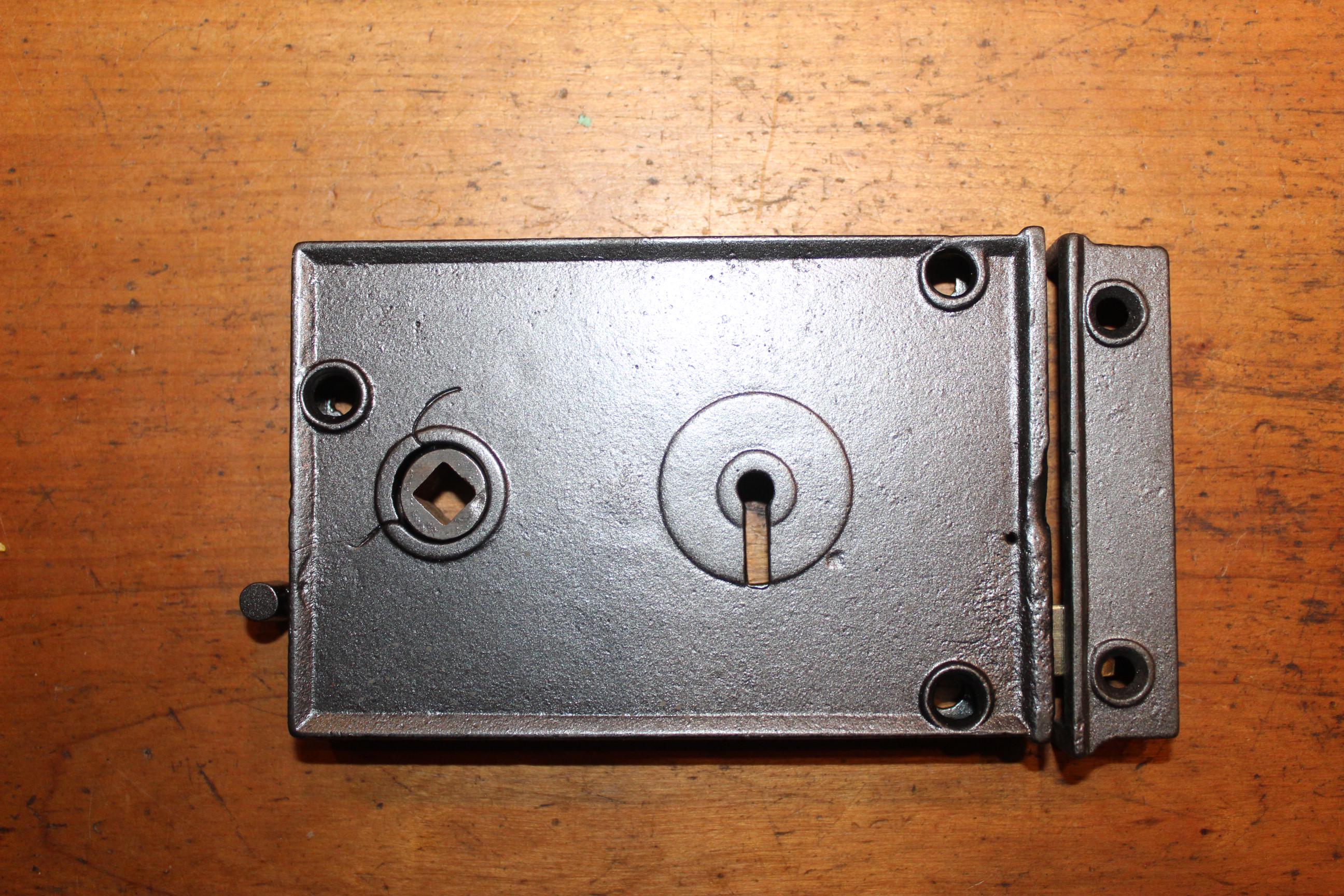 Restored Antique Rim Lock Set With Keeper, Knobs, Keyhole, Rosette R ...